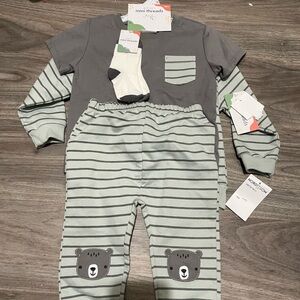 Nordstrom Gray and Green Striped Baby Set - 18 Months
